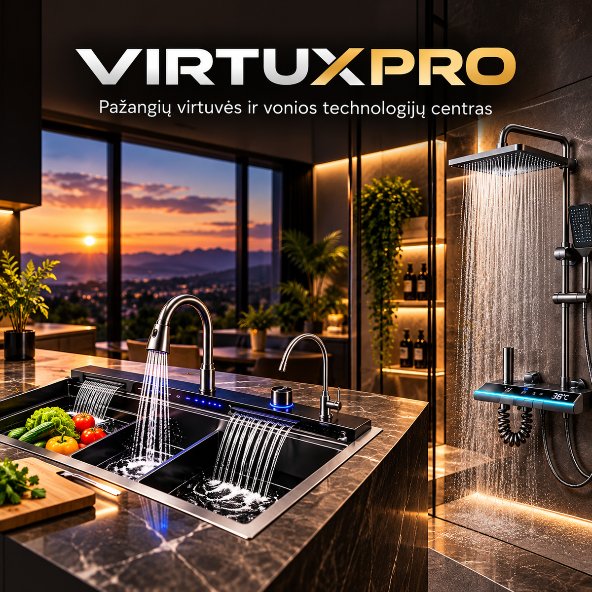 Daugiafunkcinė virtuvės plautuvė su 3 skirtingais maišytuvo vandens srovės režimais – praktiška išmani kriauklė „VirtuxPro